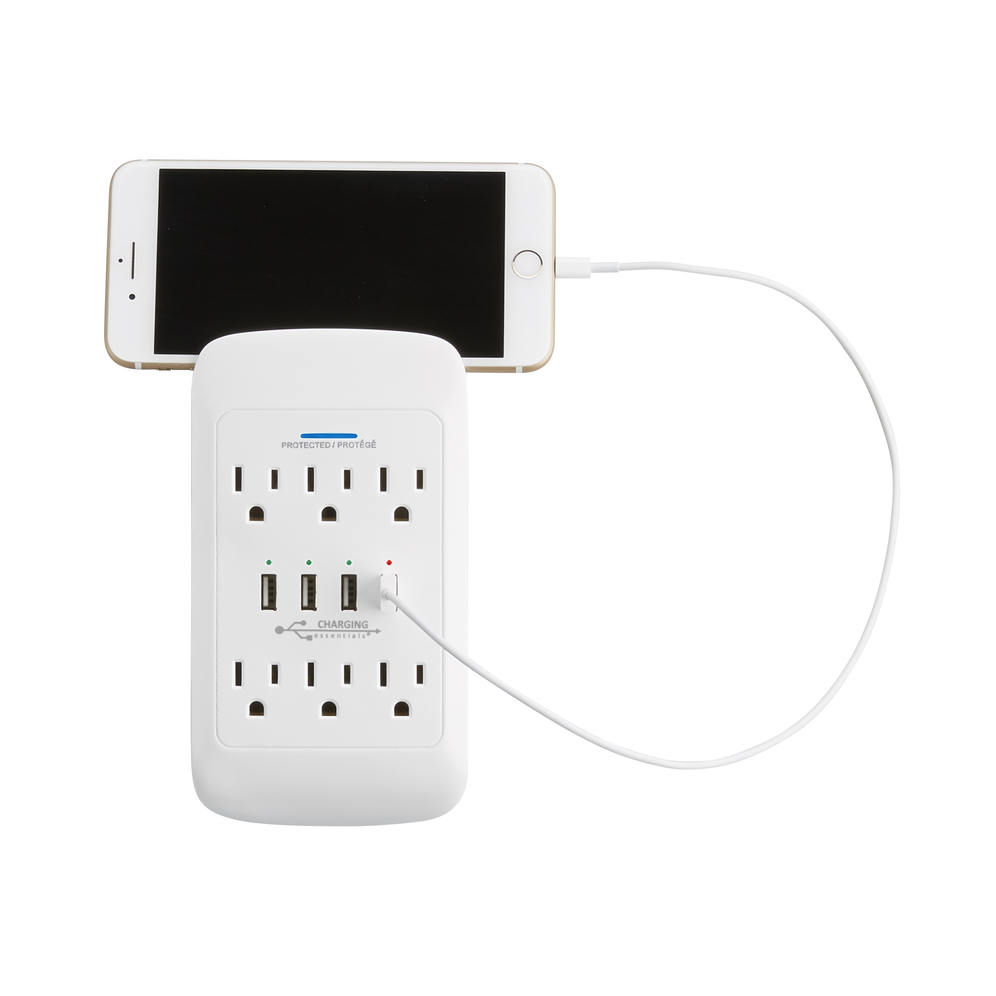 Multiprise murale avec 2 ports USB + support de téléphone